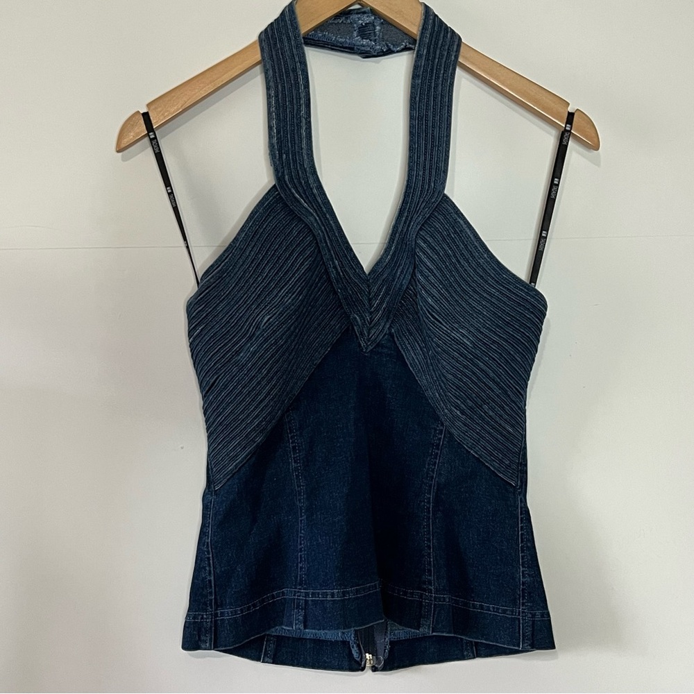 VTG NWT J. Harris Tadashi Denim Halter Top Size 10 Y2K Cowgirl Festival Club